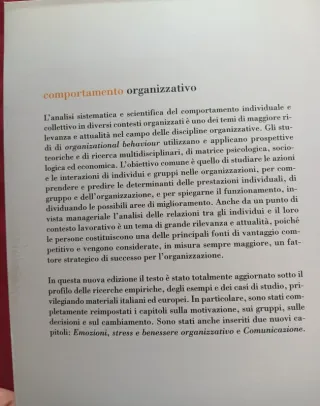 Comportamento organizzativo. Attori, relazioni,...