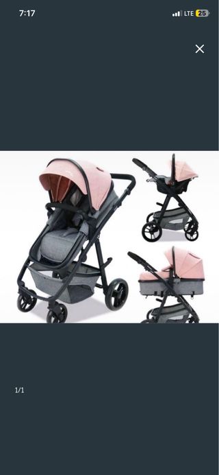 Cochecito bebé rosa y gris