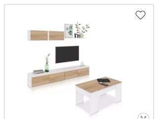 Mueble TV comedor blanco y madera