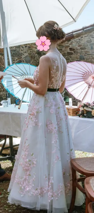 Vestido de Novia Floral Blanco y Rosa