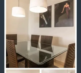 Mesa comedor cristal biselado y mimbre