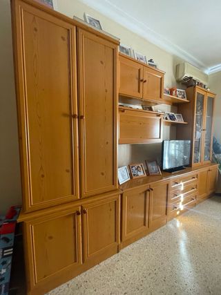 Mueble de salón modular madera y cristal