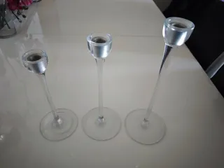 Juego 3 Candelabros Cristal y Metal