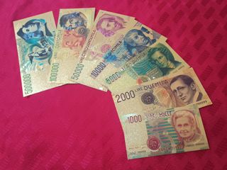 "LIRE" 7 BANCONOTE LAMINATI IN ORO