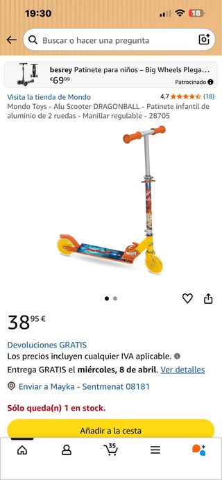 Patinete infantil con ruedas amarillas