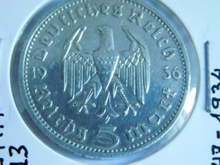 5 Reichsmark Plata (900%) 1936 D Hindenburg