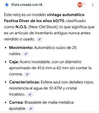 Reloj Festina Diver Vintage Acero Incabloc