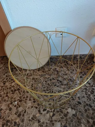 Mesita auxiliar redonda metal y madera
