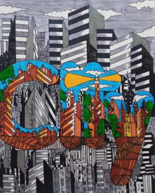 Serie di stampe artistiche Sombreros y Ciudades