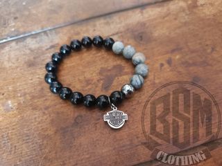 Bracciale Harley Davidson pietre nero/grigio
