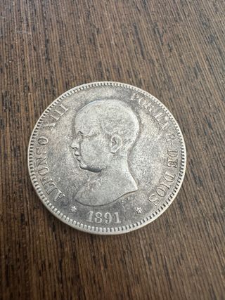 Moneda Plata Alfonso XIII 1891
