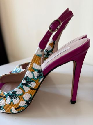 Sandalias Pura López Tacon Flores Morado Talla 38