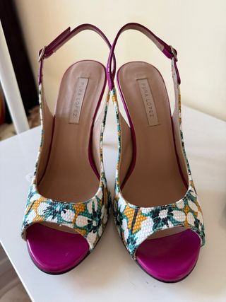 Sandalias Pura López Tacon Flores Morado Talla 38