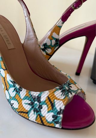 Sandalias Pura López Tacon Flores Morado Talla 38