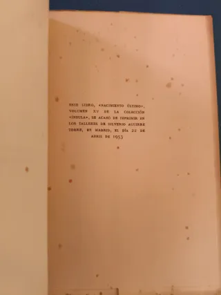 Nacimiento Último. Vicente Aleixandre 1953 Insula