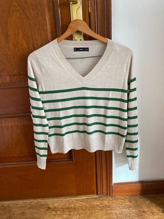 Jersey fino Mango rayas verde beige