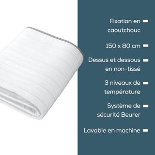 Beurer TS 17 cubrecolchón térmico,NUEVO, CAJA ABIERTA, material suave no tejido, antideslizante gracias a la fijación con elástico, 3 niveles de temperatura, 150 x 80 cm, sistema de seguridad, int...