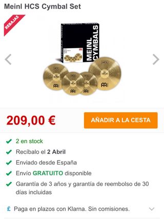 Platillos Meinl HCS Hi-hat 14, Ride 20, Crash 16