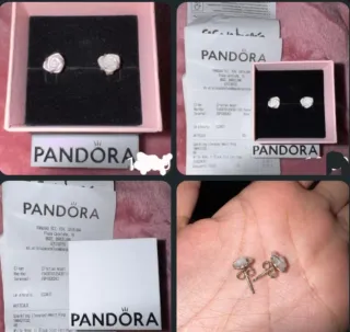 Pendientes Pandora Flor Rosa Blanco y Plata