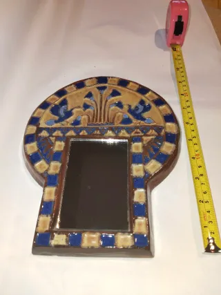 Espejo Pared Cerámica Vintage Azul Beige