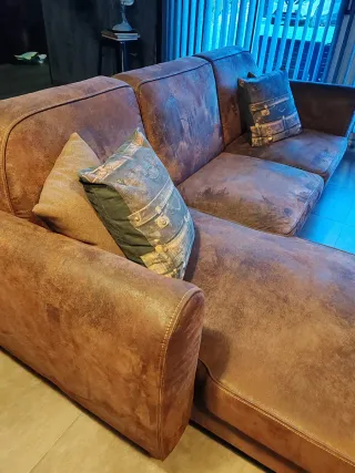 Sofá Chaislongue Piel Vuelta Vintage Marrón