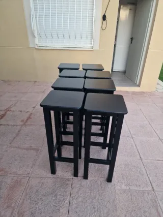 8 Taburetes Altos Madera Negros