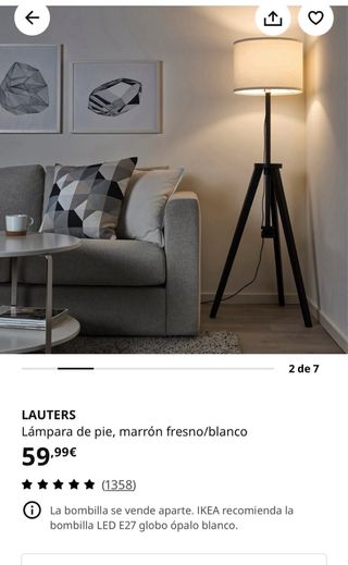 Lámpara de pie Ikea madera y tela