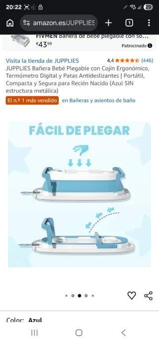 Bañera Bebé Plegable con Cojín Azul