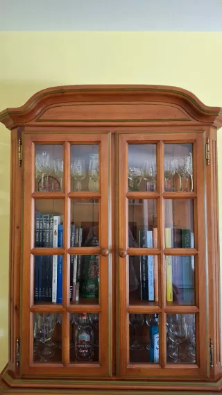 Vitrina madera y cristal con detalles verdes