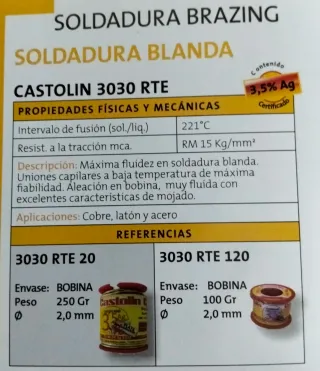 Estaño con 3,5% de Plata Castolin
