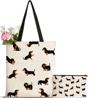 Conjunto bolso y neceser perro salchicha