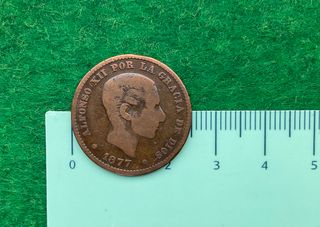 ºoO  5 cénts Alfonso XII 1877 - OM -bronce - Es