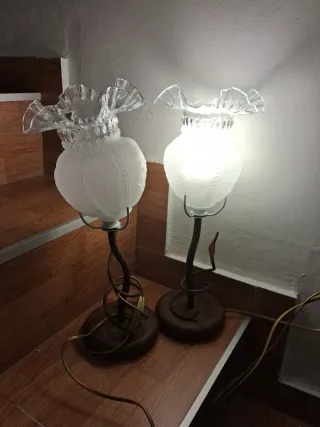 Juego 2 Lámparas Mesita Cristal y Metal