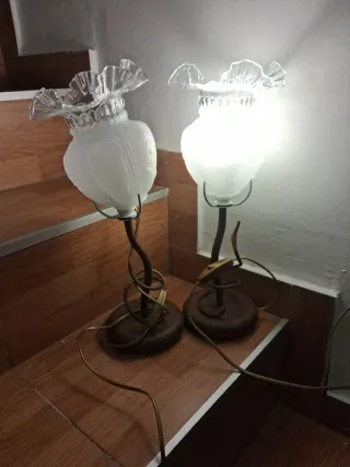 Juego 2 Lámparas Mesita Cristal y Metal