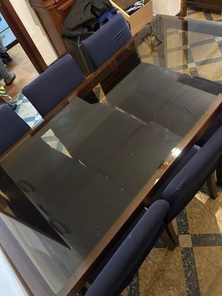 Mesa comedor cristal y 6 sillas