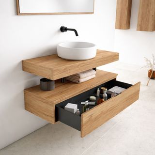 Mueble baño 100 con bancada acabado teka