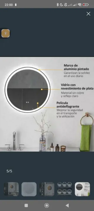 Espejo LED Redondo 60 cm diámetro Kleankin