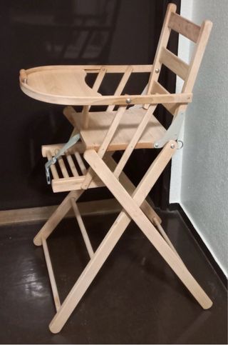 Trona/Silla alta bebé madera maciza plegable