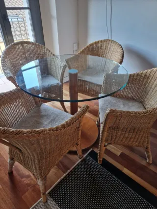 Mesa redonda cristal y madera