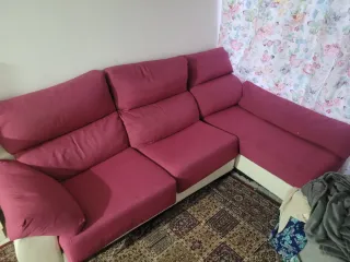 Sofá modular tela rosa y blanco