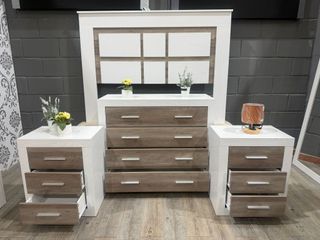 ️ Pack dormitorio completo – Cabecero + 2 mesitas + cómoda