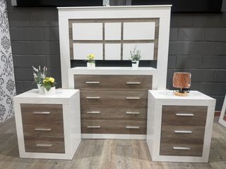 ️ Pack dormitorio completo – Cabecero + 2 mesitas + cómoda