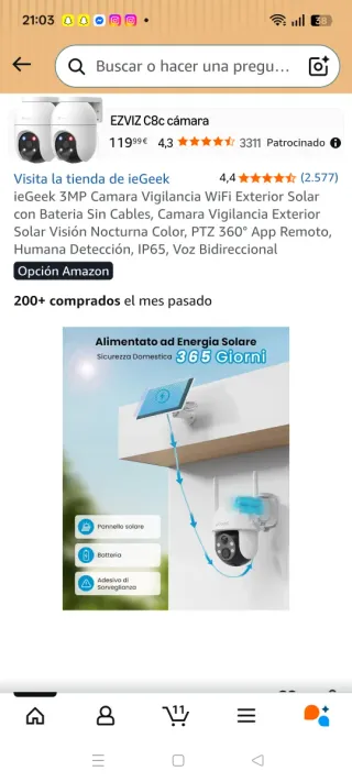 Cámara Seguridad ieGeek 2K PTZ Solar