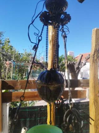 Lámpara colgante antigua verde y blanca