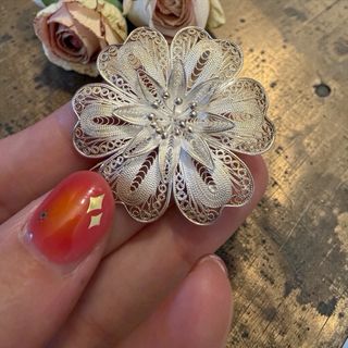 Spilla Argento 925 Vintage Fiore Filigrana