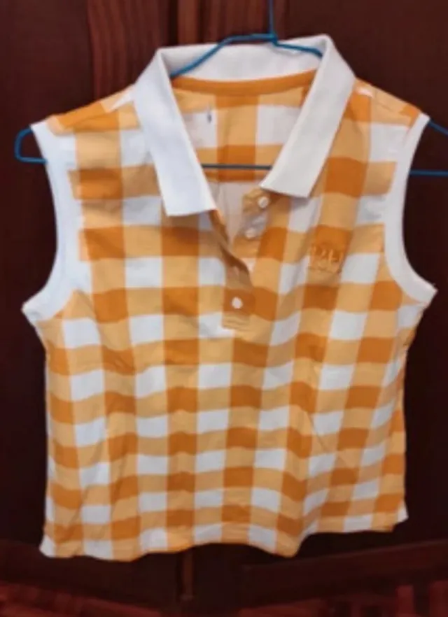 Camiseta sin mangas a cuadros naranja y blanco