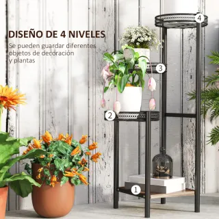 Estantería para plantas 4 niveles metal y madera