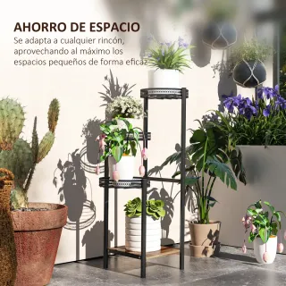 Estantería para plantas 4 niveles metal y madera