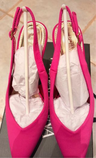 Scarpe con tacco rosa e oro