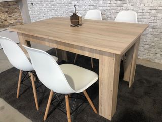 Mesa Comedor Madera y 4 Sillas Grises